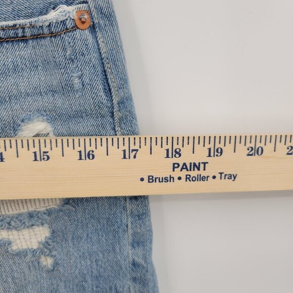 Levis Women Blue Distressed Raw Hem Hi Rise Button Fly 501 Denim Shorts Size 26 - Picture 9 of 12